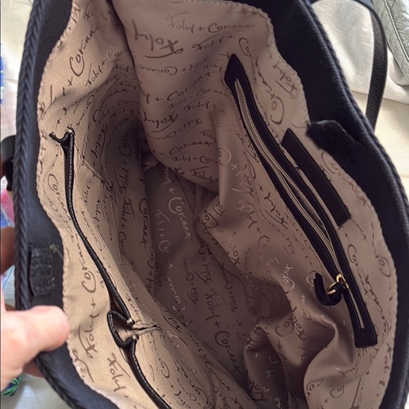 Foley & Corinna Black Gold Leaf Print Tote Bag Canvas metallic - Picture 4 of 4
